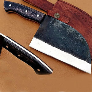 มีดเชฟเหล็กกล้าคาร์บอนทำมือ Burraq พร้อมด้ามไม้และปลอกหนัง ใช้งานได้หลากหลาย รับผลิตแบบ OEM/ODM สำหรับใช้ในครัว - Product Image 2