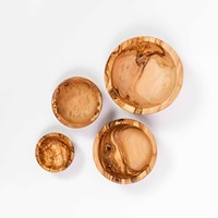 Ensemble de 4 bols gigognes écologiques en bois d'olivier faits à la main, marque ArtisRaw, fabriqués au TN, modèle BS008, emballage en carton