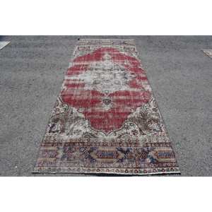 Tapis Vintage en Laine Rouge Beige Patchwork Design Grand Rectangle 9x12 pour Entrée Motif Abstrait Support en Latex 4.3x9.9 ft - Product Image 1