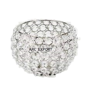 Cuenco decorativo de mesa con cuentas de cristales con Metal pulido brillante, vajilla de diseñador, cuencos blancos elegantes para servir, decoración de boda - Product Image 1