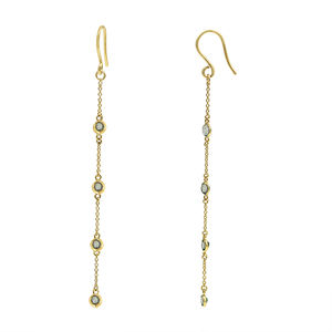 Pendiente de gota de cadena larga de piedras preciosas de Cuarzo color azul de Plata de Ley 925 chapado en oro de estilo elegante para mujer - Product Image 6