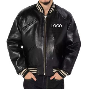Chaqueta Bomber deportiva de calle alta para hombre con estilo, letras bordadas personalizadas, bolsillos inferiores informales con soldadura, cuero PU a prueba de viento - Product Image 1