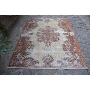 5x6.4 ft Turkish Area Rug, <b>Brown</b> Pink Vintage Floral <b>Wool</b> Rug - Product Image 1