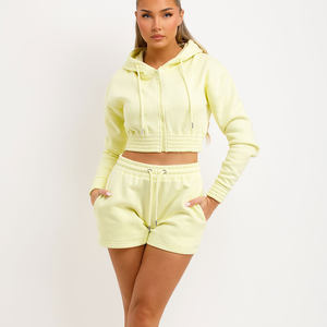 Conjunto de chándal de 2 piezas con capucha y pantalones cortos con cremallera para mujer, conjunto de chándal con capucha y chándal corto para mujer, conjunto de 2 piezas para mujer - Product Image 1