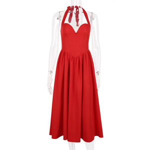 Vestido de Fiesta Sexy y Elegante para Mujer, Estilo Verano 2024, Cuello en V, Cintura Imperio, Tejido de Chifón, Ajustado, Color Rojo, Ideal para Cumpleaños - Product Image 5