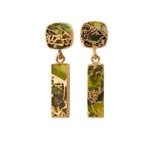 Genuino natural verde oscuro turquesa piedra preciosa joyería hecha a mano pendientes de tuerca chapados en oro pendientes colgantes joyería de moda - Product Image 4
