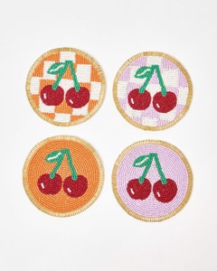 Sous-verre artisanal bohème brodé à la main avec des perles, motif arbre de Noël, accessoire décoratif pour la maison - Product Image 3