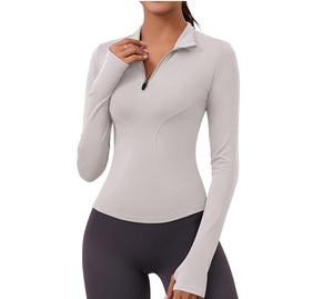 Camiseta de gimnasio con cremallera de cuarto personalizada al por mayor, camiseta de entrenamiento de manga larga, ropa de fitness OEM, tejido elástico de secado rápido - Product Image 1
