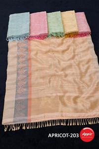 Magnifique sari abricot traditionnel doux et beau lin pour les événements spéciaux - Product Image 5