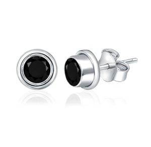 Romantic Natural Black Onyx Bezel <b>Set</b> <b>Stud</b> <b>Earrings</b> Rhodium Plated Sterling <b>Silver</b> Engagement Wedding Anniversary Gift - Product Image 1