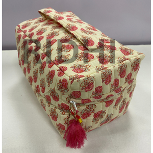 Bolsa de algodón acolchada con cremallera, estampada a mano en India, color rosa rubor, ecológica, portátil, grande, reutilizable, estilo vintage. - Product Image 3