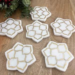 ชุดถาดรองแก้วหินหินอ่อนหรูหราขอบทองแผ่นรองเครื่องดื่มทรงกลมหรูหราสำหรับการรับประทานอาหารที่ทันสมัยและการตกแต่งโต๊ะแบบพรีเมี่ยม - Product Image 1