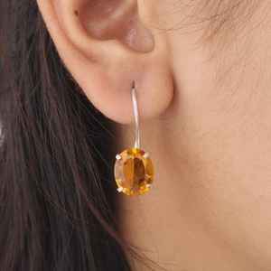 Boucles d'oreilles en citrine, pierre précieuse ovale, argent sterling 925, bijoux de naissance de novembre, cadeau élégant fait à la main pour les femmes - Product Image 4