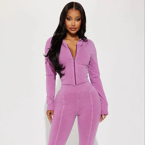 Compro al por mayor de dos piezas de alta calidad premium lavado Slim fit personalizado impreso traje de sudor Conjunto para las mujeres - Product Image 1