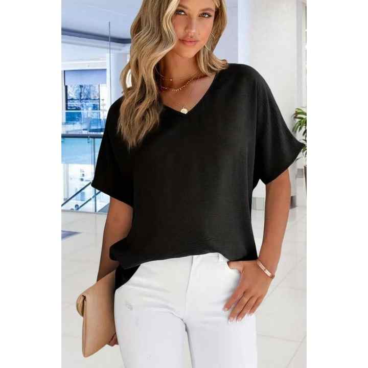 Short Sleeve V-Neck Bat Sleeve Blouse Pink