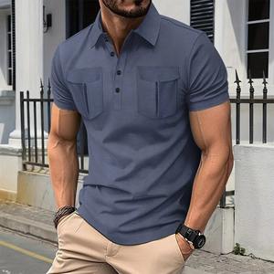 2025 hombres cómodos 100% algodón para POLO camisas nuevo Color sólido manga corta estilo Casual botón frontal solapa doble bolsillo - Product Image 4