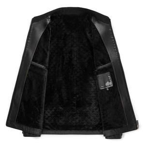 Chaqueta de los hombres de primavera y otoño hermoso cuello de color sólido abrigo de cuero de la motocicleta chaqueta de cuero de moda delgada - Product Image 5