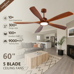 60 Inch Modern <b>Ceiling</b> Fan with <b>Light</b> and <b>Remote</b> <b>Control</b>, 5 Blade Wood <b>Ceiling</b> Fan for Living Room Bedroom Patio Indoor Use - Product Image 1