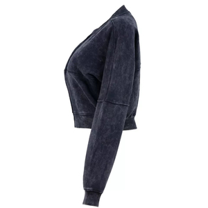 Survêtement avec fermeture éclair et lavage à l'acide pour femmes Bomber Jacket Straight Leg Jogger 2Pc Outfit Jogging Fitness Sweat Suit - Product Image 4