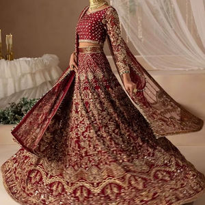 2025 @ broderie lourde élégante sur un beau chemisier de mariée, Lehenga et Dupatta orné de perles de verre en cristal - Product Image 1