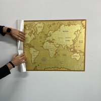 Tableau blanc électrostatique réutilisable durable avec carte du monde rétro, en papier, fixation instantanée par électrostatique sur surface