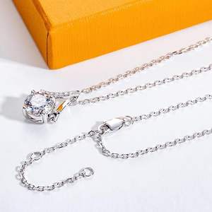 Moissanite Pendant <b>Necklace</b> <b>for</b> <b>Women</b> 0.5/2CT Center Stone D Color VVS1 Clarity Round Brilliant Cut 925 Sterling Silver - Product Image 2