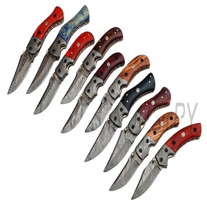 มีดพกพาทำมือพับได้เองพร้อมปลอกหนังผสมมีดเหล็กดามัสกัส10ชิ้น59-60HRC (Smk1253) - Product Image 1