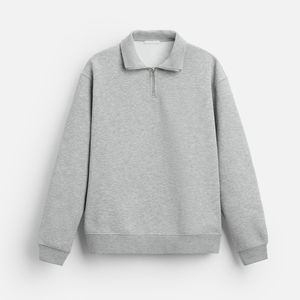 Thermal Oversized Custom Logo Acid Wash Sweatshirt 100% Cotton Half <b>Zip</b> <b>Men's</b> Hoodies Zipper Cotton Blended Sweatshirt - Product Image 6