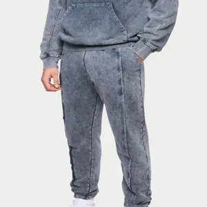 Custom Oversized Streetwear Unisex Vintage Acid Solid Windproof Gym Set Hoodie and Joggers Stone <b>Wash</b> Sweatpants Tracksuits - Product Image 6