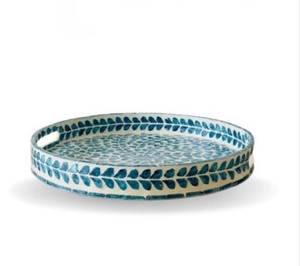 Plateau de service écologique coloré avec incrustation d'os et de résine, personnalisé pour la cuisine, la vaisselle de petit-déjeuner, le service et le rangement. - Product Image 1