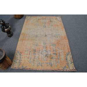 Alfombra turca Vintage 5,7X4,2 pies naranja azul tejido plano de lana Patchwork para decoración para sala de estar con respaldo de látex - Product Image 1