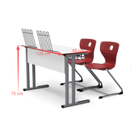 Ensemble de table et de chaises de classe scolaire, chaises d'élève modernes à double siège et table