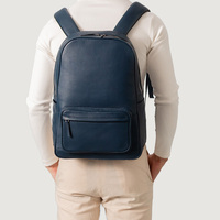 Sac à dos en cuir véritable bleu nuit pleine fleur naturellement blanchi en cuir de vachette avec sergé de coton à l'intérieur et fermeture à glissière bidirectionnelle