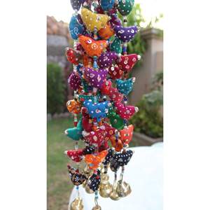 Indian Floral Cotton Stuffed <b>Small</b> Birds Beads <b>Bell</b> and Prosperity Hens 45 cm H Wholesale Lot for Diwali Occasions - Product Image 1