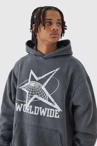 เสื้อสวมหัวผ้าฝ้าย100% มีฮู้ดสำหรับผู้ชายโอเวอร์ไซส์ล้างกรดแบบลำลองเล่นกีฬาผ้าเทอร์รี่ทำจากผ้าคอตตอนสีทึบ - Product Image 3