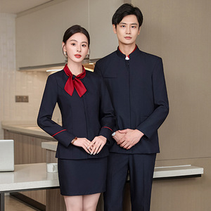 Costumes professionnels uniformes de réception d'hôtel uniformes hommes et femmes <span class=keywords><strong>restauration</strong></span> serveur Style chinois étiquette vêtements de travail - Product Image 4