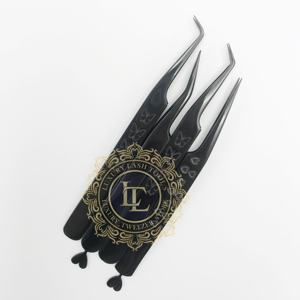 แหนบด้านล่างรูปหัวใจพลาสม่าสีดำสำหรับต่อขนตาทำจากสเตนเลสสตีลทำด้วยมือคุณภาพสูงฉลากส่วนตัว - Product Image 4