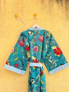 Kimono de Algodón Puro, Kaftán con Estampado Floral, Ropa para Festivales, Bata para Mujer, Bata de Baño, Estampado en Bloques, Bata para Damas de Honor - Product Image 6