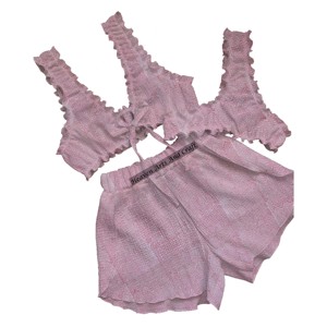 Nouvel ensemble de lingerie pour femmes en 3 pièces, soutien-gorge, culotte et short, vêtements de nuit romantiques, 100% coton pur, imprimé à la main, soutien-gorge, culotte et short - Product Image 1