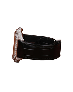 Montre-bracelet de luxe pour homme en or blanc avec bracelet en cuir noir intégral, sertie de diamants Moissanite, style Hip Hop Rapper - Product Image 3