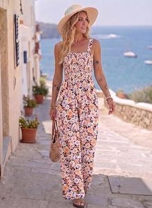 Combinaison en mousseline de soie à imprimé floral pour femmes, sans manches, taille haute, coupe ample, longueur intégrale, style bohème, vêtements de plage printemps été - Product Image 5
