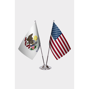 Ensemble de drapeaux de l'Illinois et des États-Unis imprimés numériquement avec mât en aluminium - Product Image 1