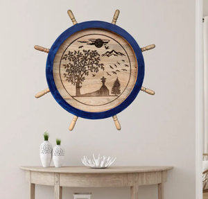 Decoración de pared de rueda de barco de madera rústica-decoración náutica con diseño escénico grabado mejor rueda de barco náutico decoración hecha a mano - Product Image 2