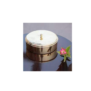 Latón Roti Box Diseñador martillado a mano color impreso Chapati Box para servir y uso hecho a mano forma redonda - Product Image 2