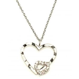 925 Sterling <b>Silver</b> Heart Pendant with White Stone <b>Pen</b> Design & Rhodium Plating Trendy 14K Gold Rose Gold Diamond Jewelry - Product Image 4