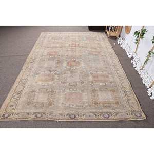 Vintage Turkish <b>Rug</b> Classic Beige 6'1\"x 9' Rectangle Patchwork Wool with Latex Backing for Living Room or Teen's <b>Bedroom</b> - Product Image 4