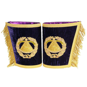 Guanteletes bordados a mano personalizados Grand Masters Puños masónicos Guanteletes bordados Regalia con flecos - Product Image 1