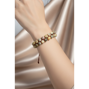 Bracciale in Pietra Naturale Opale Giallo 8mm a Doppia Fila con Macramè - Product Image 3