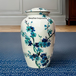Urne de crémation adulte blanche de fleur bleue beau nouveau Design fournitures funéraires en gros souvenir cendres commémoratives pot d'urne décoratif - Product Image 2