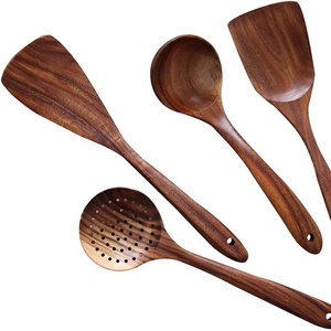 Cuchara de madera de Acacia para servir ensaladas, utensilios de cocina con soporte de madera - Product Image 3